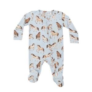 NWT Angel Dear Bamboo Horses Two Way Zipper Footie Size Newborn
